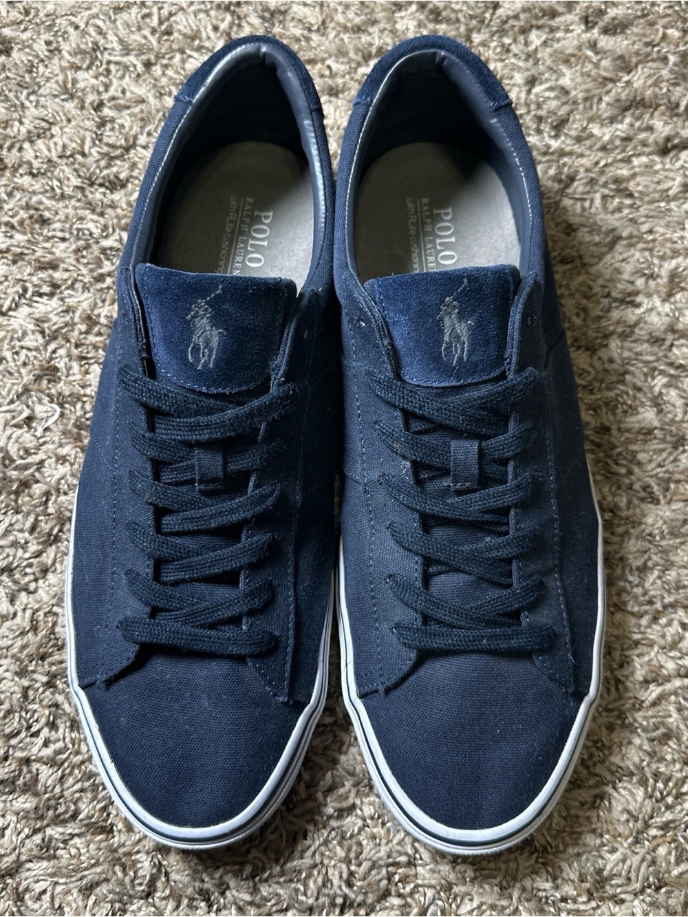 Polo by Ralph Lauren Men’s Navy Canvas Low-Top Sneakers White soles size 15